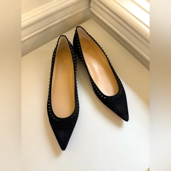 NWOB Christian Louboutin Anjalina Black suede studded flat, size US11/EU41 - Picture 5 of 7